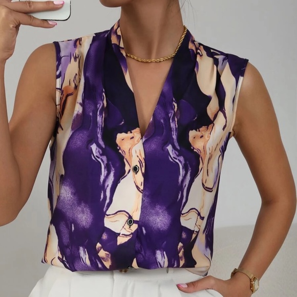 Tops - 010 Marble Print Sleeveless Blouse